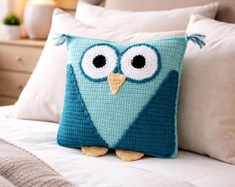 Cojín de búho a crochet: patrón amigurumi en PDF, bonito cojín decorativo, ideal para principiantes, decoración para habitación infantil.