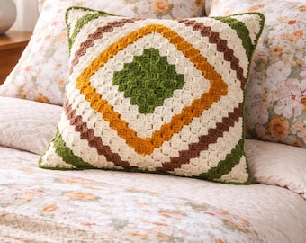 Patrón de almohada de crochet en PDF: Cojín cuadrado de abuela, decoración del hogar hecha a mano, almohada de crochet fácil de tejer para principiantes