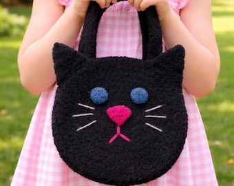 Bolso de gato negro de fieltro: patrón de crochet en PDF, bonito bolso de gato, ideal para principiantes, accesorio de moda hecho a mano.