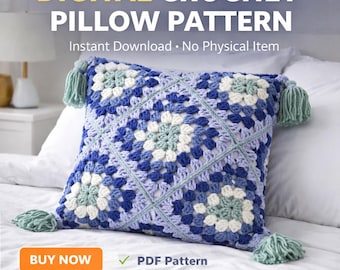 Patrón de cojín de crochet en PDF: Cojín cuadrado de abuela, decoración bohemia moderna, patrón de crochet para principiantes