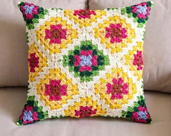 Patrón de almohada de crochet "Descansa tranquilo": Cojín cuadrado de abuela (PDF), ideal para principiantes, decoración bohemia.