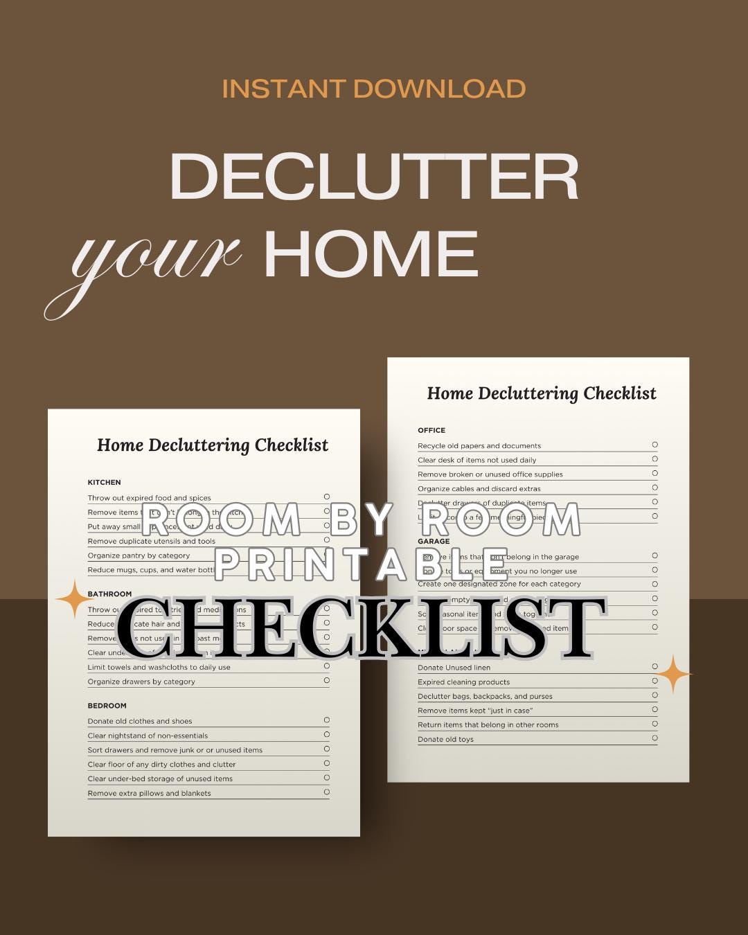 Home Decluttering Checklist Printable | Declutter Planner for Whole ...