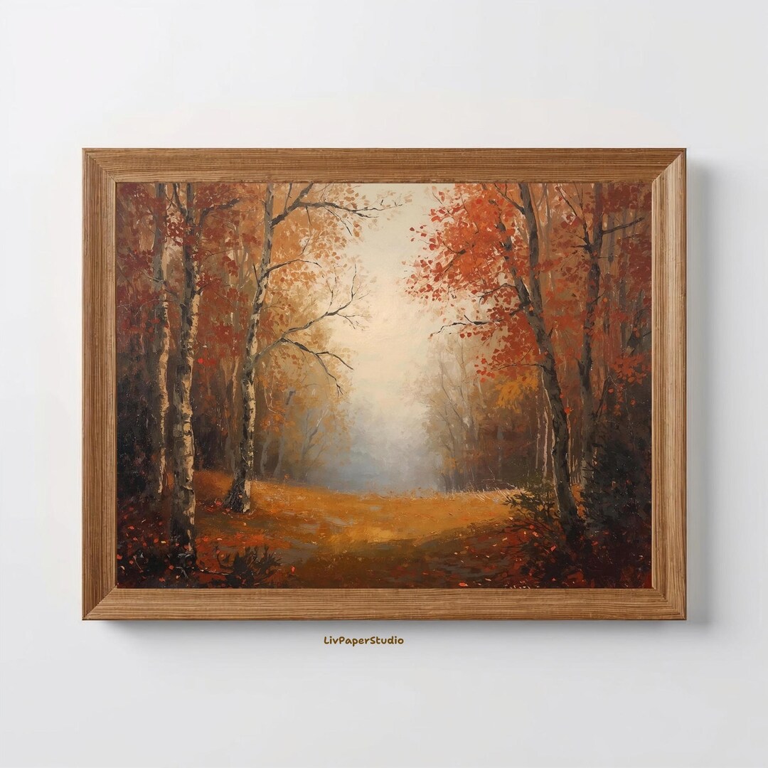 Autumn Forest Landscape Art Print, Vintage Impressionist Fall Forest ...
