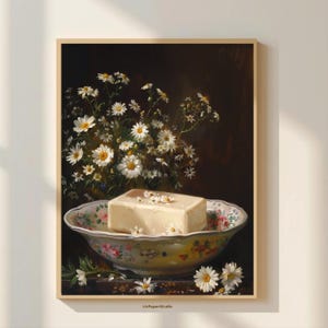 Vintage Chamomile Soap Oil Painting Print, Moody Floral Bathroom Decor (Digital Download)