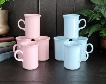 Vintage 8 Ounce Pink and Blue Churchill England Coffee Cups | Rose Pink Churchill England Mugs | Sky Blue Churchill England Mugs