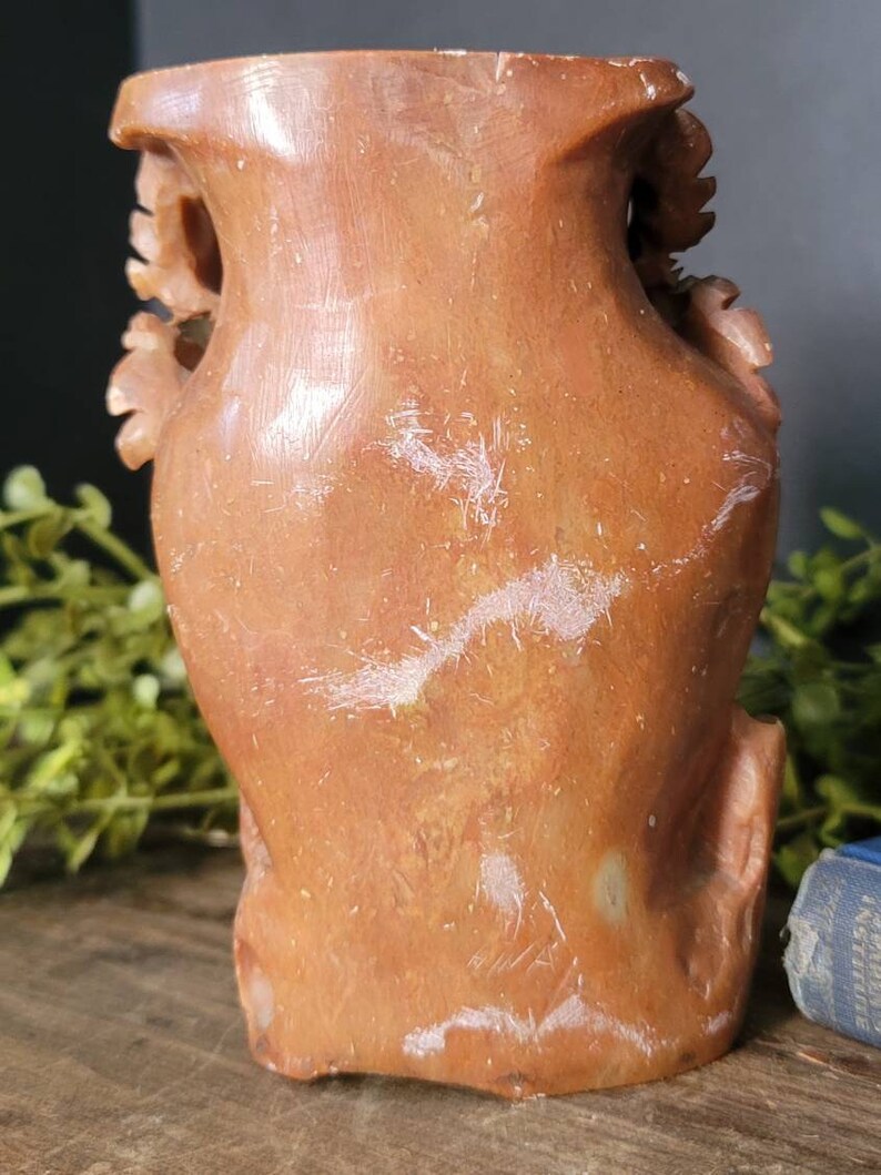 Hand Carved Asian Soap Stone Brush Pot or Inkwell Asian Art Carving Vintage Chinese Soapstone Vase Vintage Asian Decor