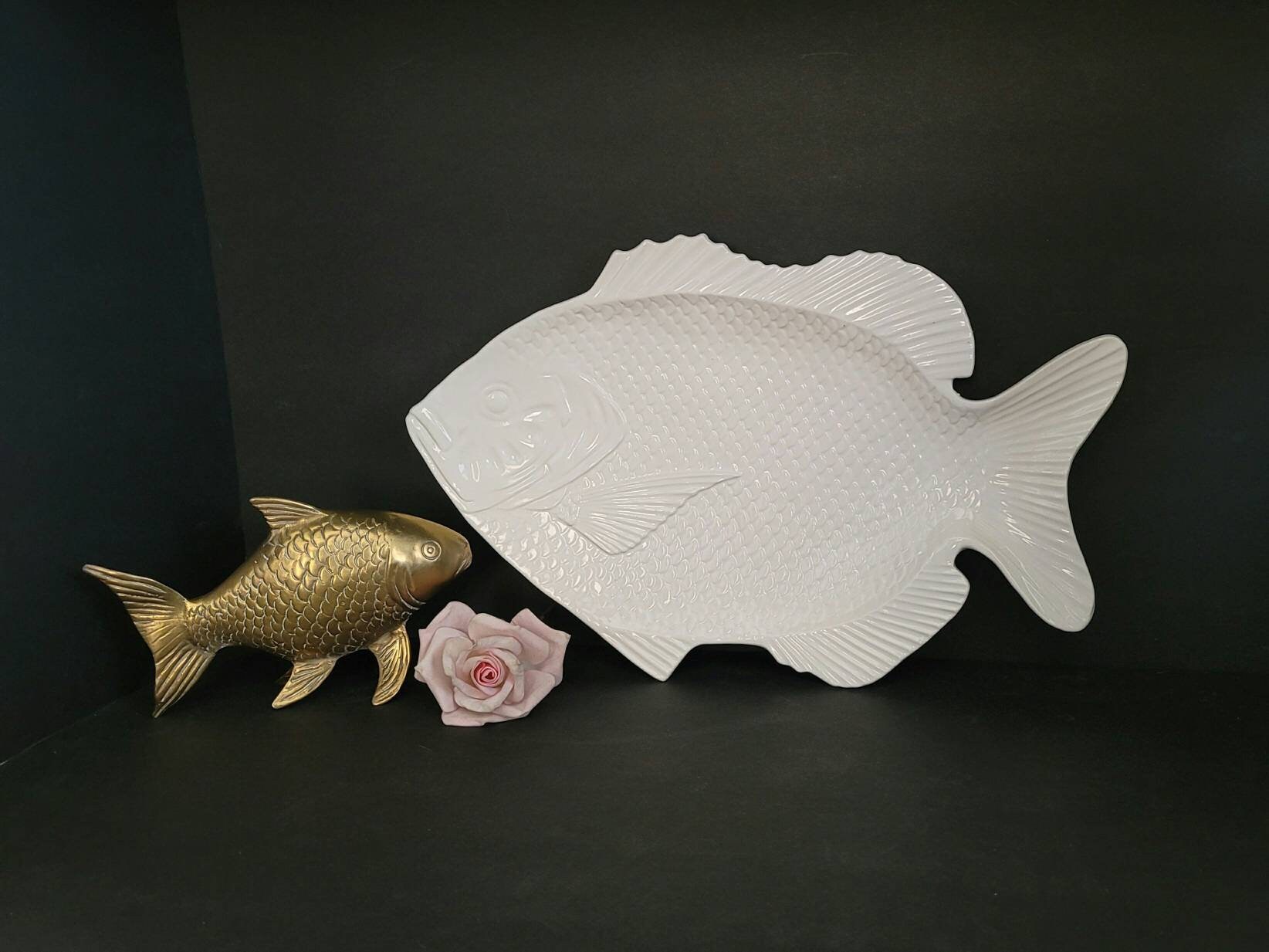 Large 16.5 White Ceramic Fish Platter Made in Japan Etsy