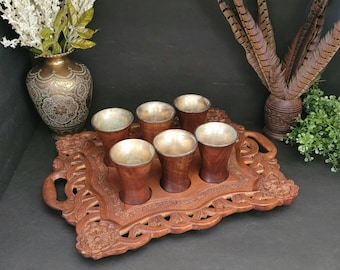『moroccan』モロッカンアンテークス パーテーション RWmis6 Vintage Moroccan Carved Sheshum Wood Tray With Six Turned