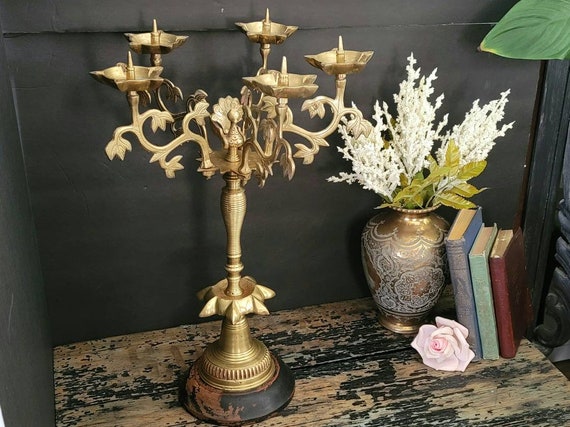 Large 18 Tall Five Arm Brass Candelabra With Peacock - Etsy