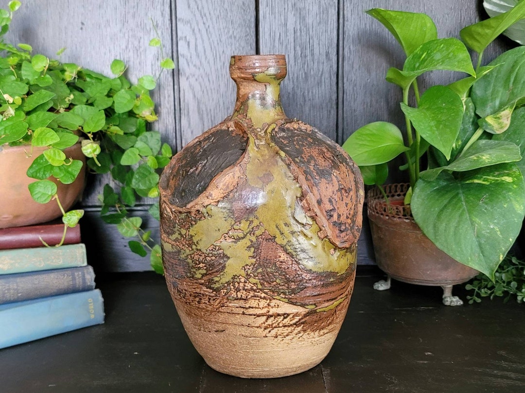 Mid Century Studio Pottery Vase Heavy 10 Stoneware Vase Brutalist