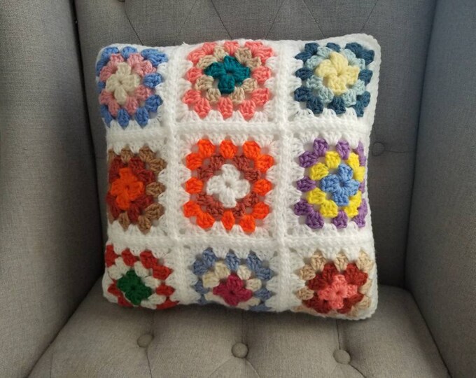 Vintage Crochet Pillow Handmade Colorful Crocheted Pillow Etsy