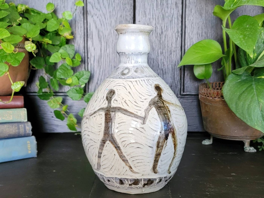 Vintage Mid Century Studio Pottery Vase With Figural Silhouette Holding ...