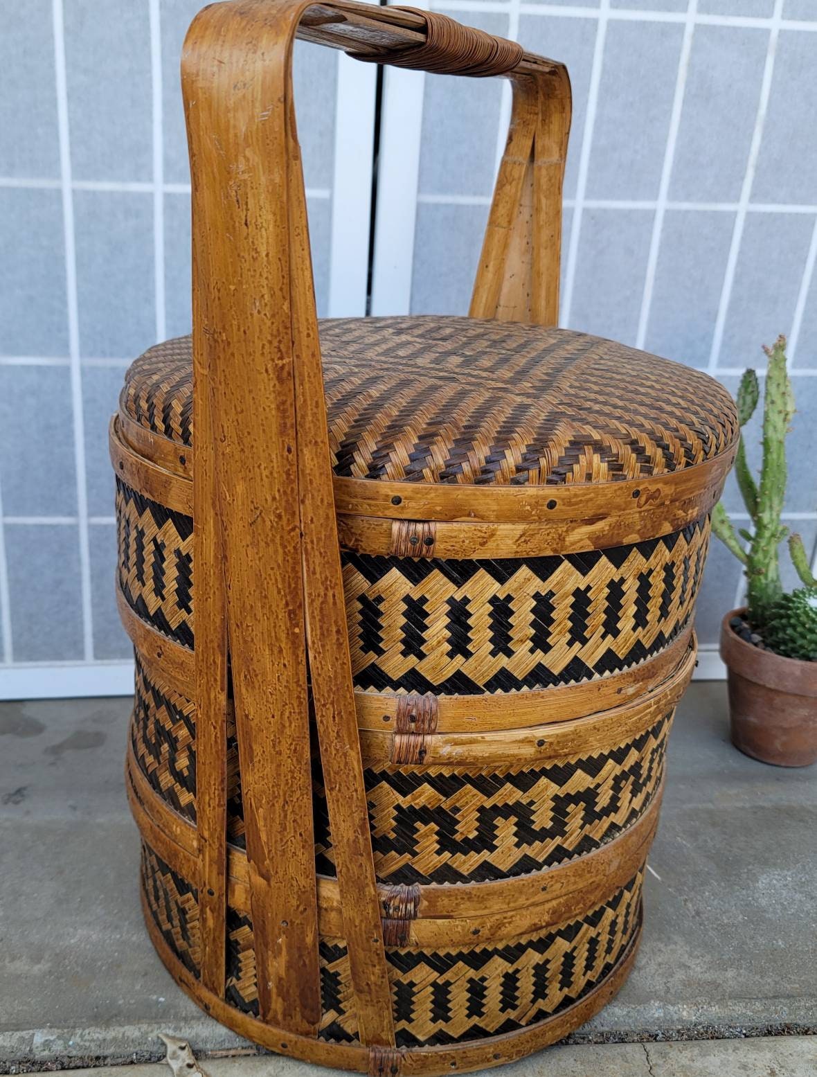 Vintage Japanese Wedding Basket Three Compartments Home Décor Baskets