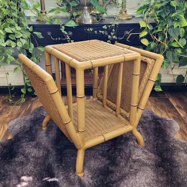 Rattan Wicker Side Magazine Table Etsy