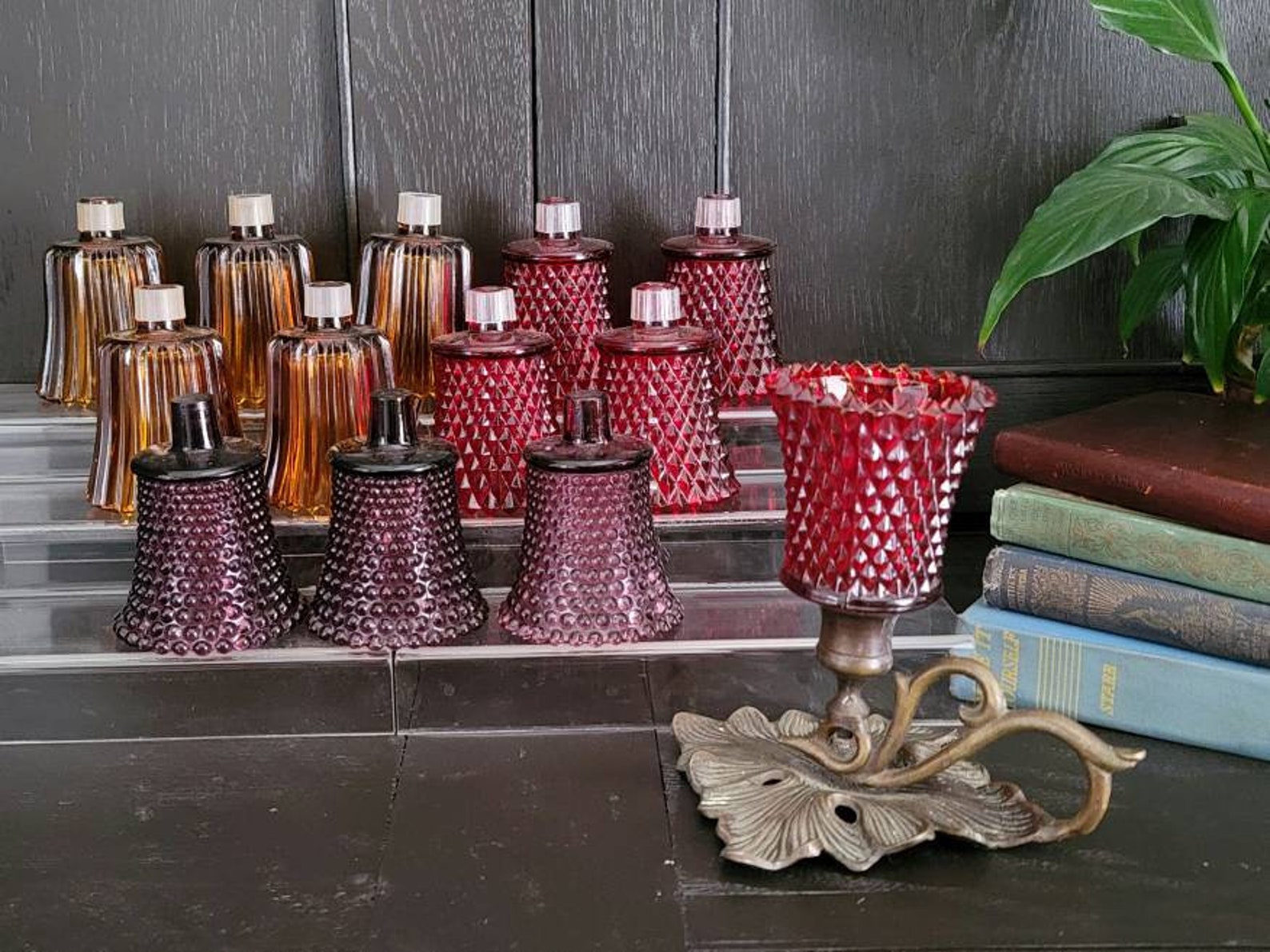 Vintage Peg Votive Candle Holder Cups Amber Red and Purple Etsy