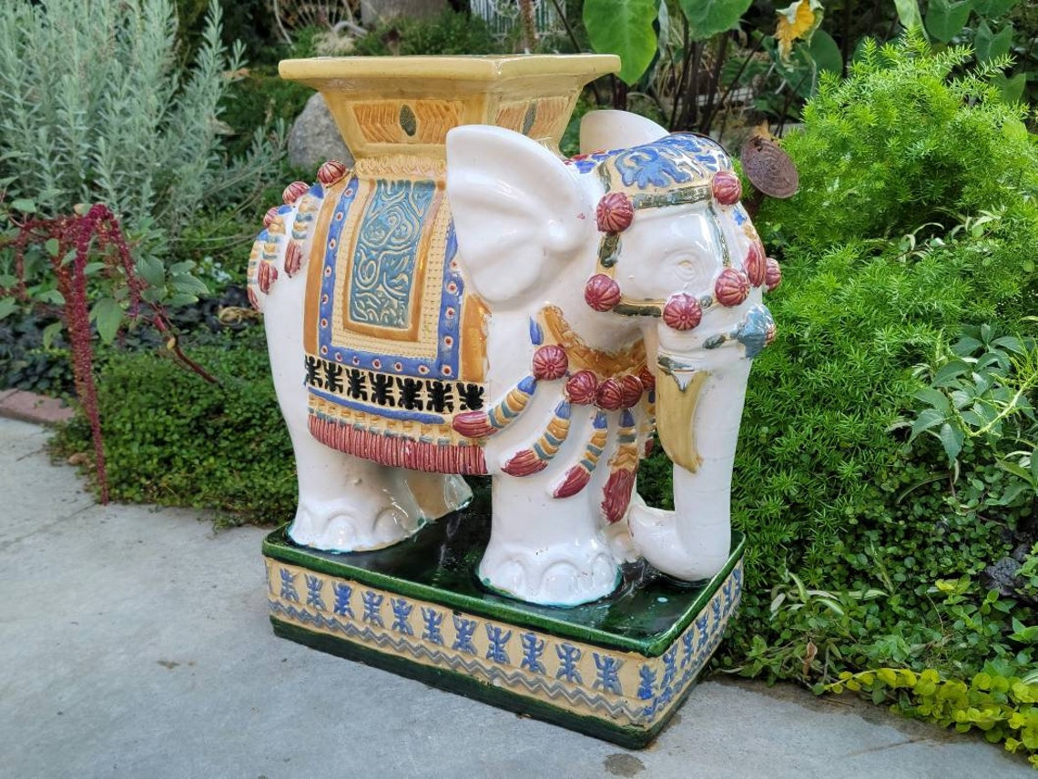 Vintage 23 Tall Oriental Ceramic Elephant Plant Stand Etsy