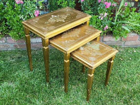 Set of Three Vintage Gold Italian Florentine Nesting Tables Three