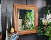 Vintage Beveled Glass Mirror with Faux Woven Rattan Frame 26.5 quot by 22.5 quot Boho Asian Style Framed Wall Mirror