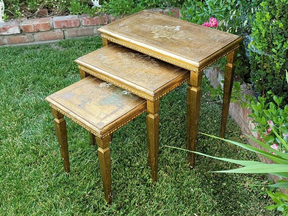 Set of Three Vintage Gold Italian Florentine Nesting Tables Three