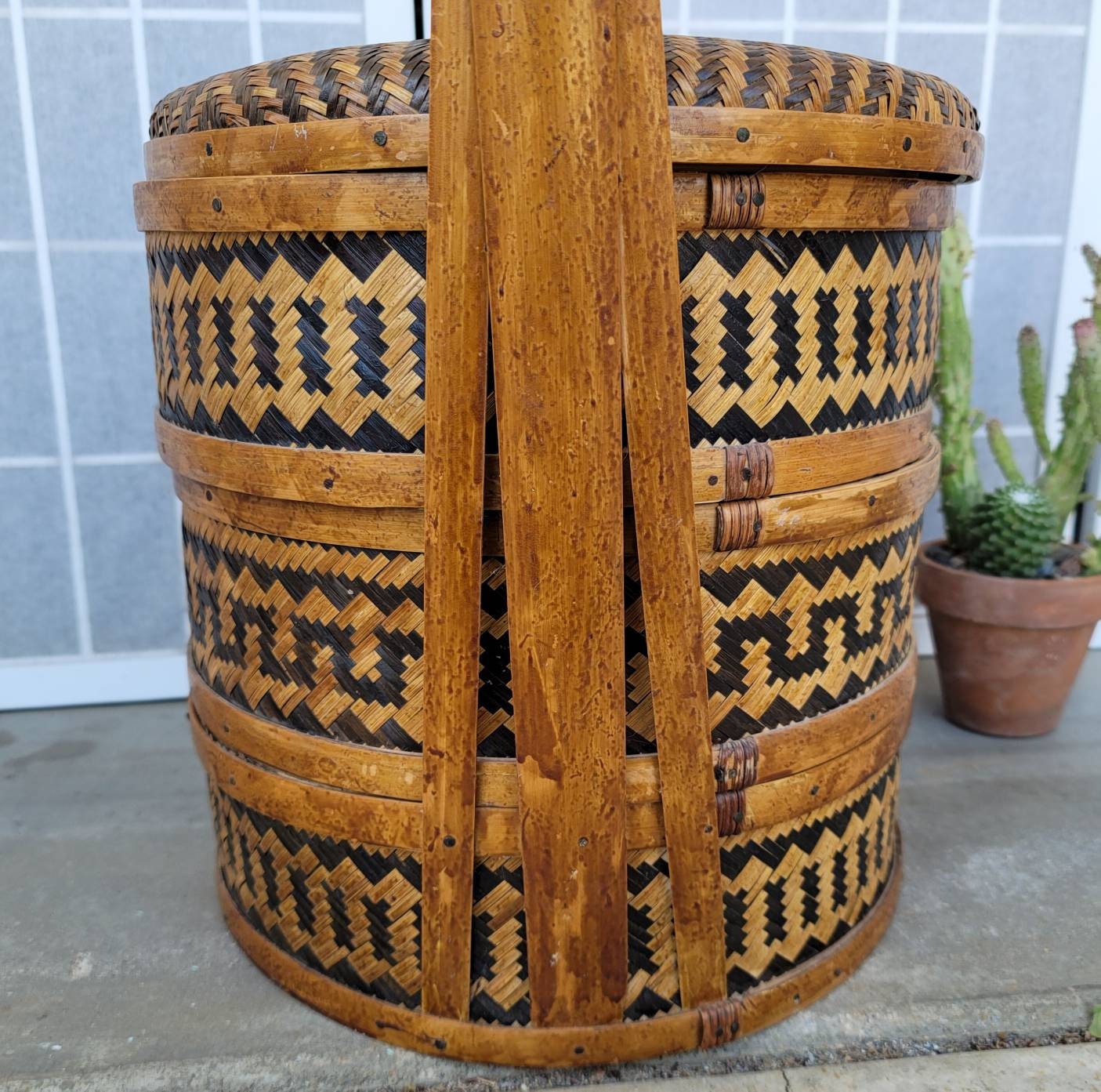 Vintage Japanese Wedding Basket Three Compartments Home Décor Baskets
