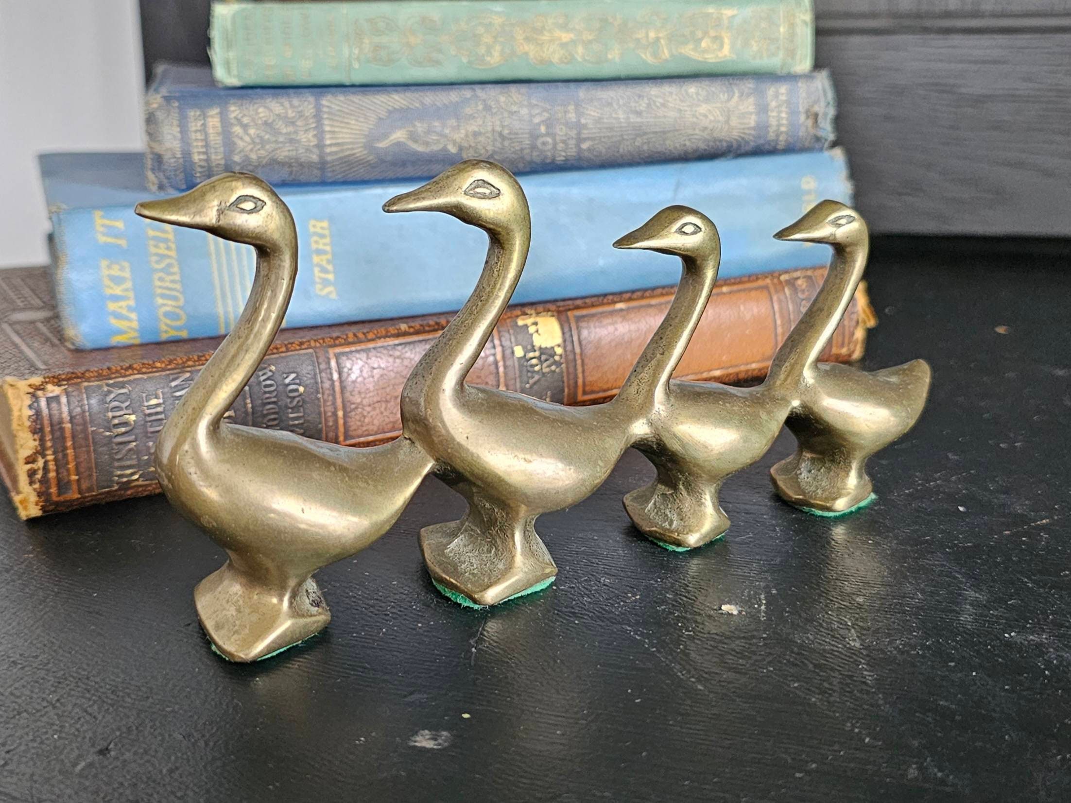 Vintage 2 Solid Brass Geese Pair Duck Figurines MCM Brass Goose