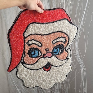 Vintage Plastic Popcorn Santa Head Decoration | Mid Century Plastic Santa Wall Hanging | Melted plastic Popcorn Christmas | Vintage Santa