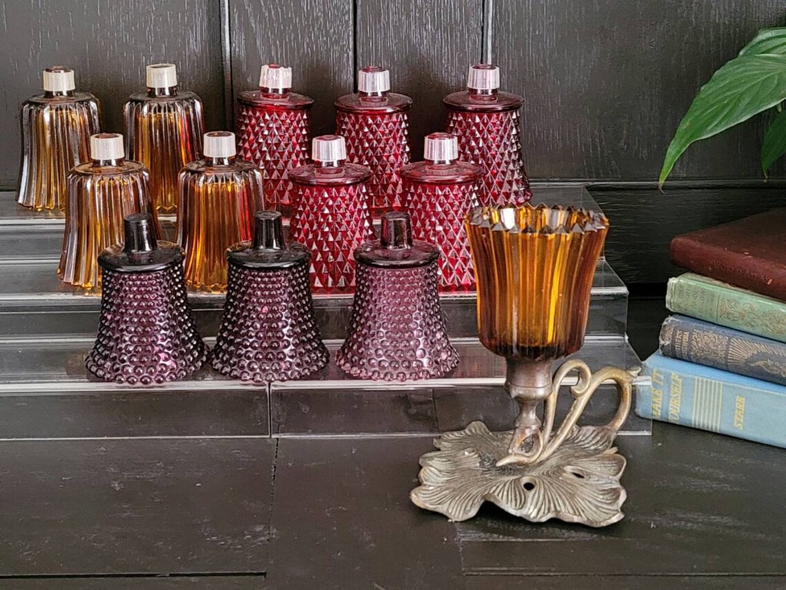 Vintage Peg Votive Candle Holder Cups Amber Red and Purple Etsy
