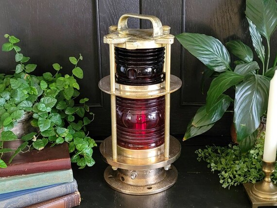 Vintage Brass Double Stack Port Side Nautical Ship Lantern Brass