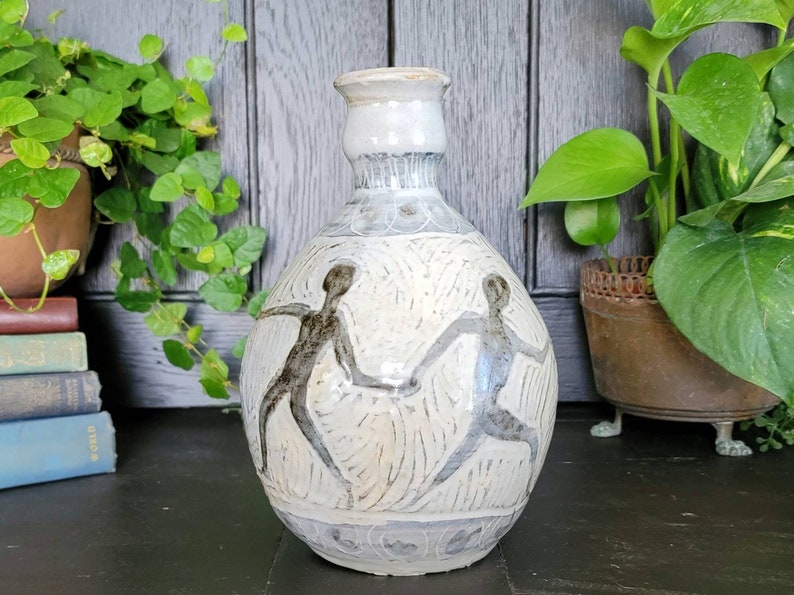 Vintage Mid Century Studio Pottery Vase With Figural Silhouette Holding ...
