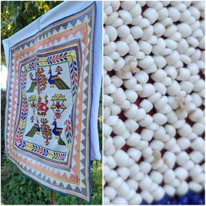 Vintage 68cm X 66 Gujarat Beadwork Wall Hanging Geometric Fabric Border Saurashtra Region Beaded Textile India Bead Work Tapestry Panel image 8