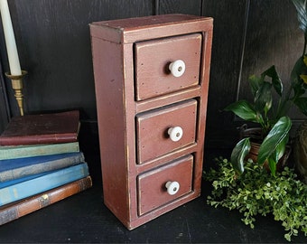 Wood Apothecary Style Storage Cabinet with Three Small Drawers | Small Three Drawer Farmhouse Desk or Kitchen Storage Cabinet