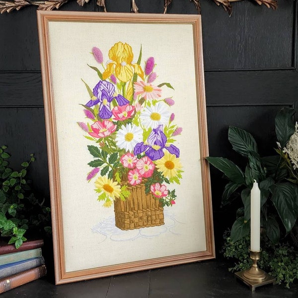 Broderie Vintage Encadrée Erica Wilson - Motif Daisy (Fleur) Crewel - Style MCM/Flower Power