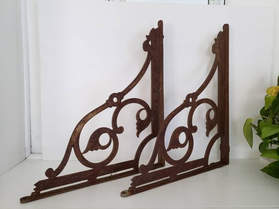 Vintage Pair Of Rusty Metal Art Deco Corbels Shelf Brackets Etsy