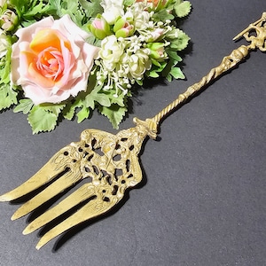 Vintage Montagnani Italy Brass Repousse Lion with Scepter Serving Fork