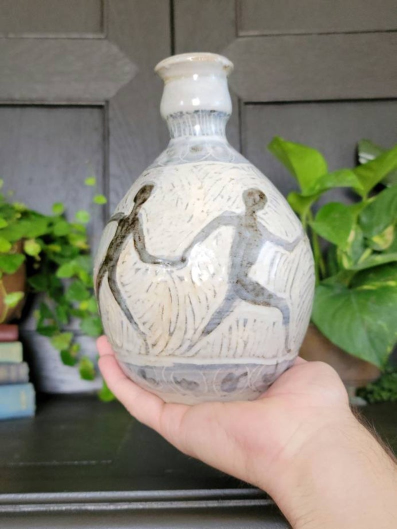 Vintage Mid Century Studio Pottery Vase With Figural Silhouette Holding ...