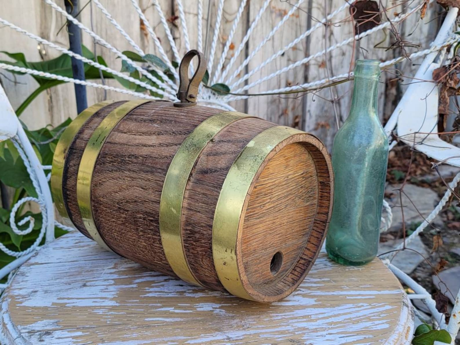 Medium 10.75 Wooden Aging Keg With Gold Metal Bands Etsy