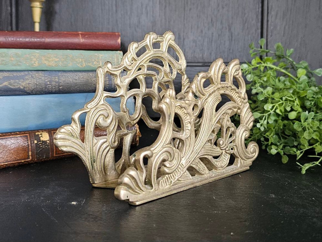 Antique Art Nouveau Brass Envelope Holder or Letter Carrier Ornate ...