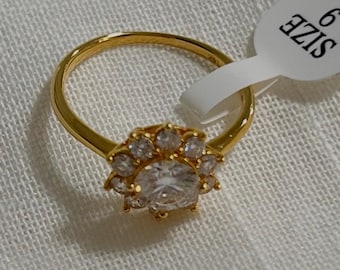 14K guld Moissanit diamant Halo ring vintage stil | 2CT totalt | 1CT mittsten | Blommiga kluster | Ihålig äkta guldring | Diana-inspirerad