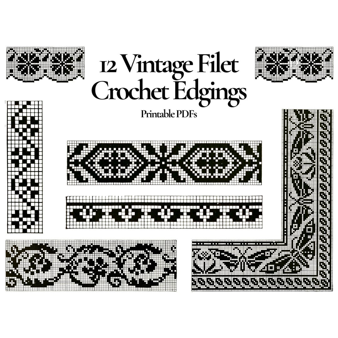 Filet Edging Vintage Filet Crochet Edging Patterns – 12 Priscilla Lace Borders (PDF ...
