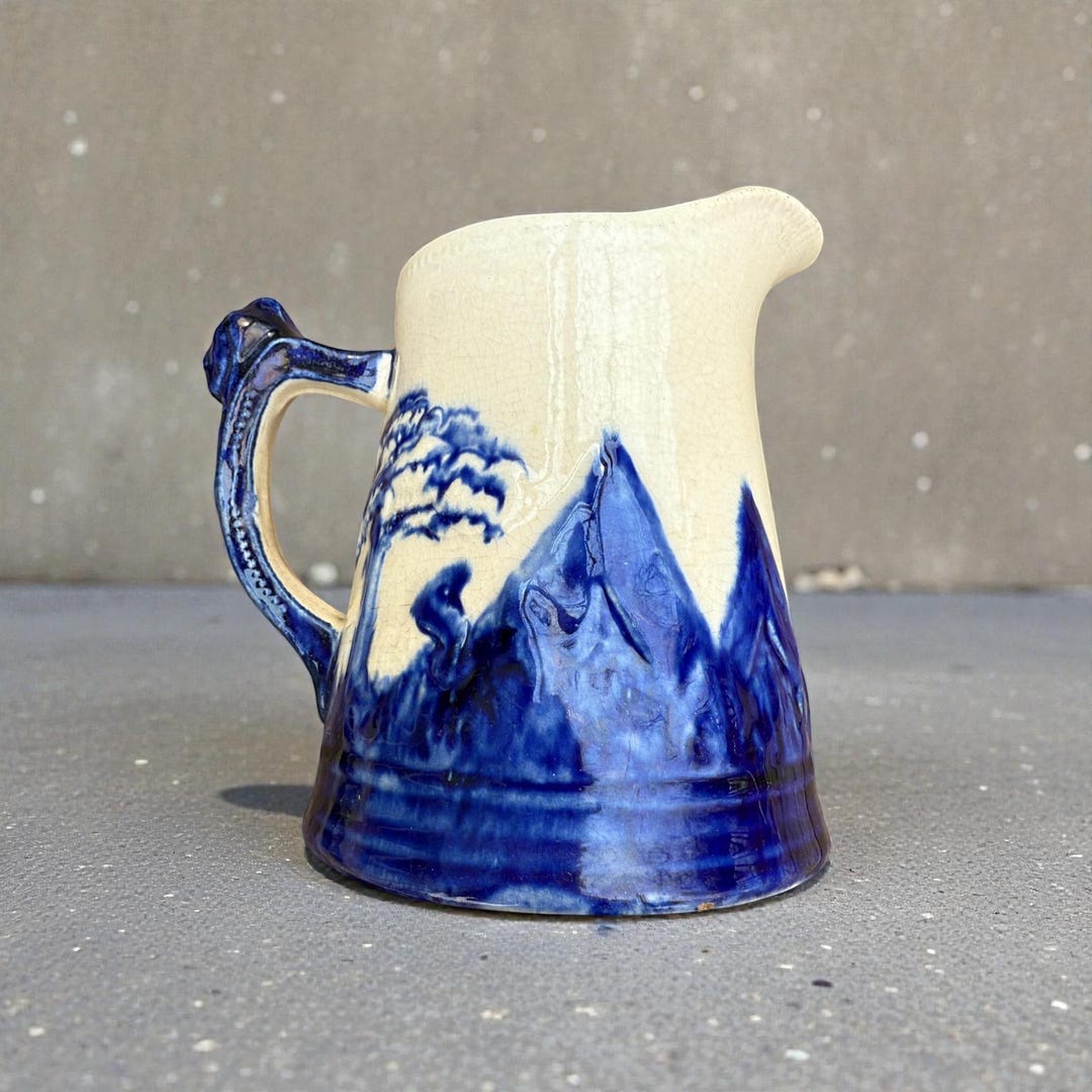 Bone Inlay Rice Pitcher Primitive Antique Blue Stoneware Pitcher | Primitive Pottery | Hand Painted ...