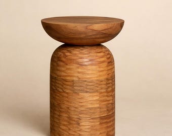 Rustic Brunello Hand Carved Accent Side Table Natural Polished Round Coffee Table