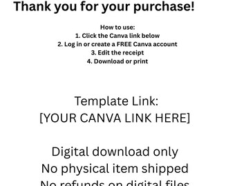 Bearbeitbare Quittungsvorlage | Canva Quittung | Druckbare Quittung | Sofort Download