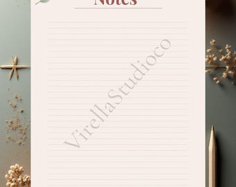 Botaniska anteckningar A4 | Blommigt skrivpapper | Minimalistiskt brevpapper | PDF direktnedladdning