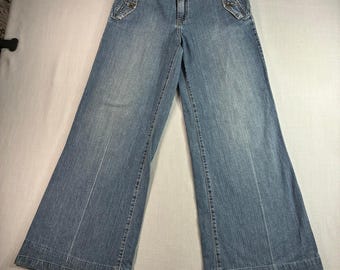 a.n.a Womens Size 10 Wide Leg Jeans Blue 100% Cotton Light Wash Denim