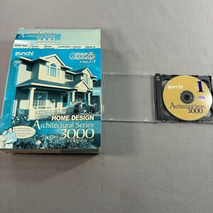 May include: A Punch! Home Design Architectural Series 3000 Version 10 software box featuring a blue and white house illustration, alongside a clear plastic CD case containing a gold-colored disc labeled Architectural Series 3000, 3 CD, and 1.