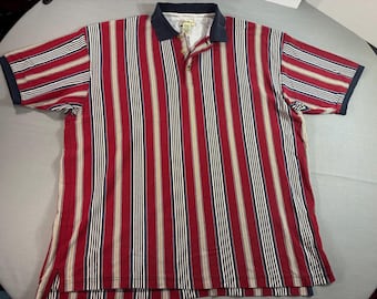 Vintage 90s Eddie Bauer Multicolor Striped Polo Rugby Shirt - Mens