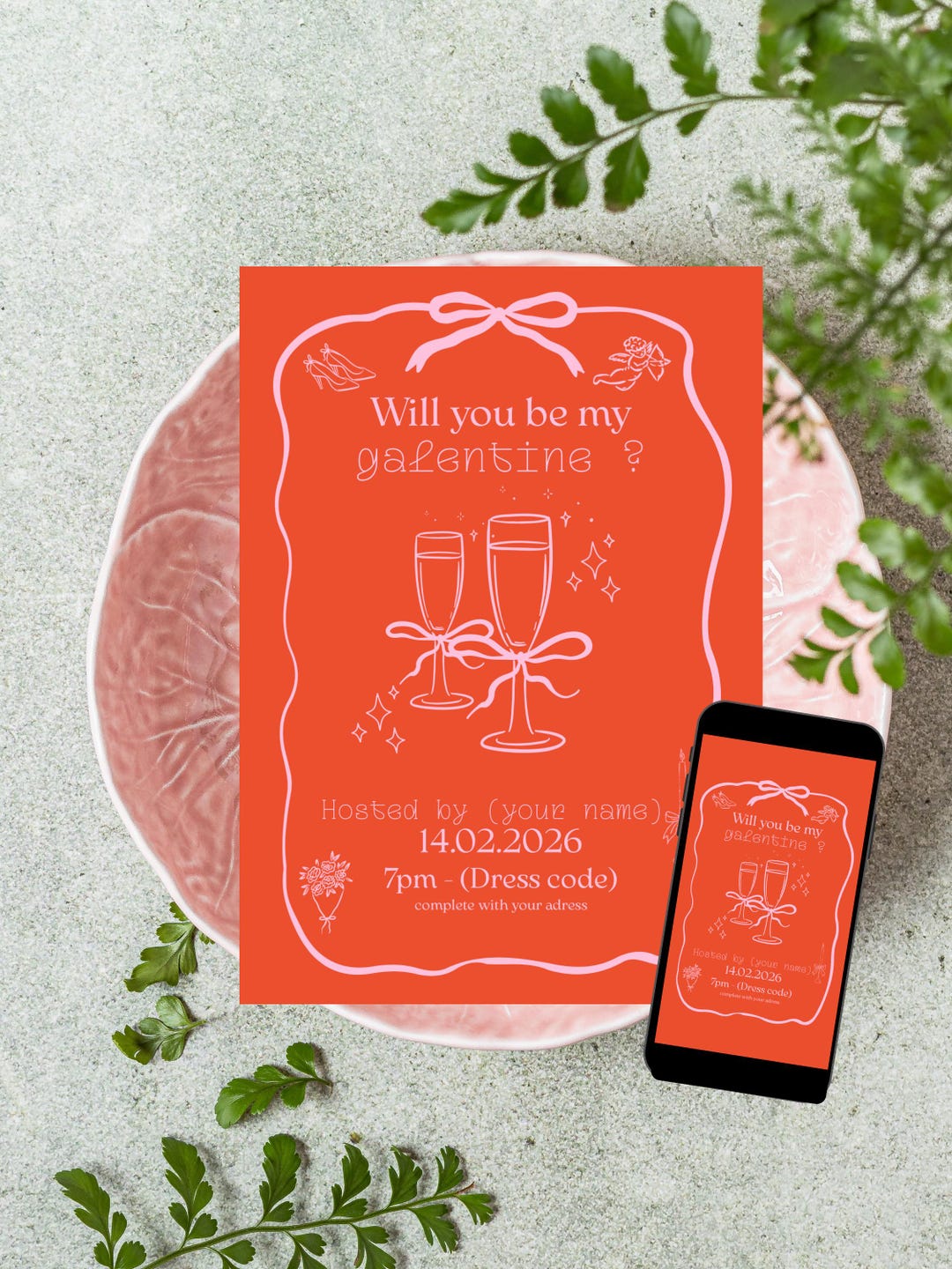Galentine's Night Invitation Template Red & Pink Cocktail Design ...