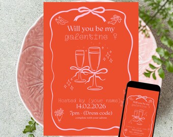 Einladungsvorlage für einen Mädelsabend mit Cocktail-Design in Rot und Rosa – Valentinstags-Einladung für einen Mädelsabend – Bearbeitbar, druckbar und mobil (Canva)