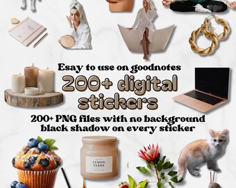 Über 200 digitale Sticker (PNG) | Sticker für GoodNotes, Procreate, iPad | Sticker für Instagram-Karussell: Lifestyle, Ästhetik, Schönheit, Tiere