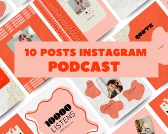 Instagram-Podcast-Canva-Vorlagen | Roter Scrapbooking-Stil | 10 bearbeitbare Instagram-Posts für Podcaster